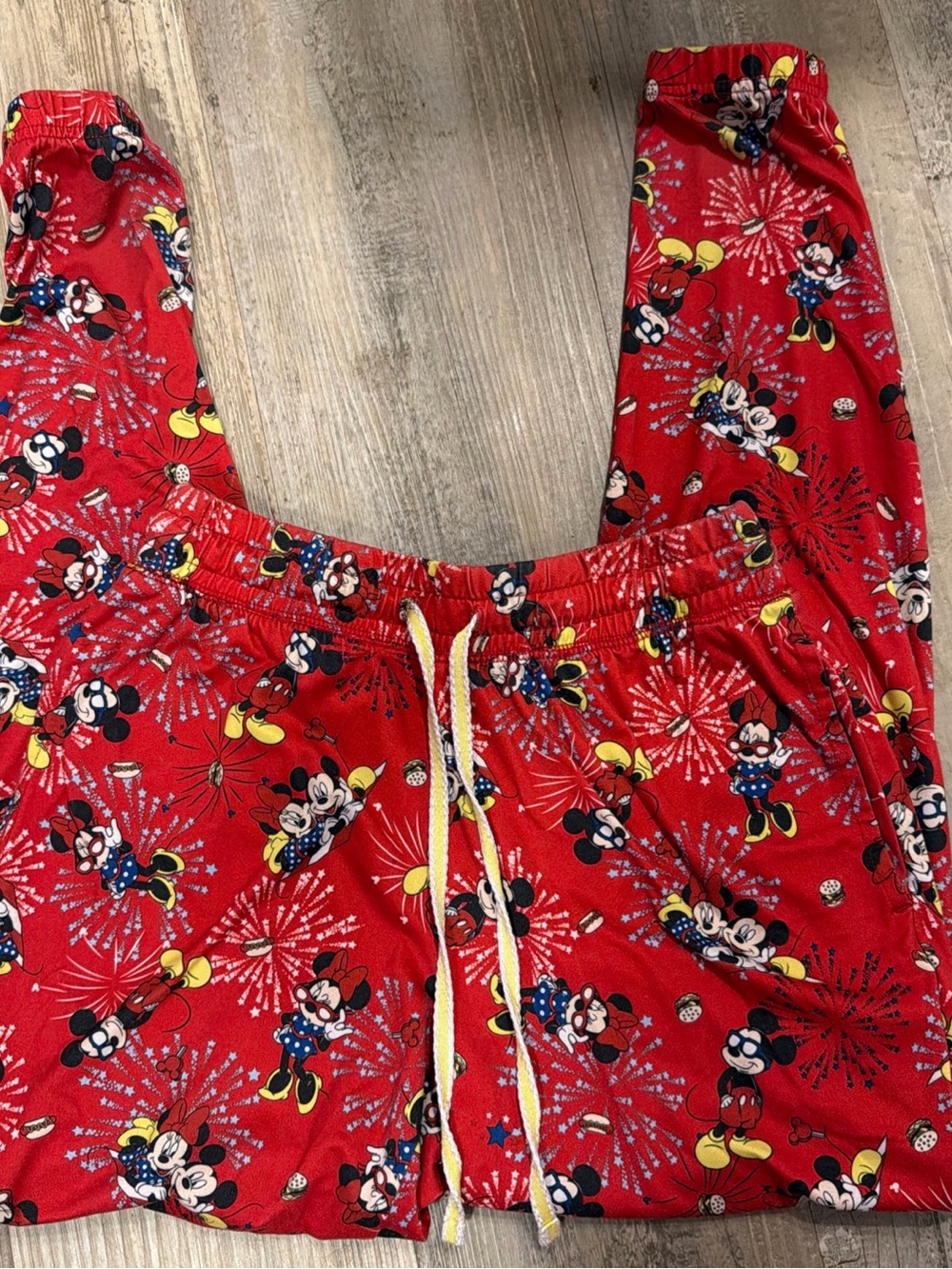 Disney Minnie Mouse Pajama Pants Womens XS Red 4th Of July Fireworks Jogger - Picture 1 of 6